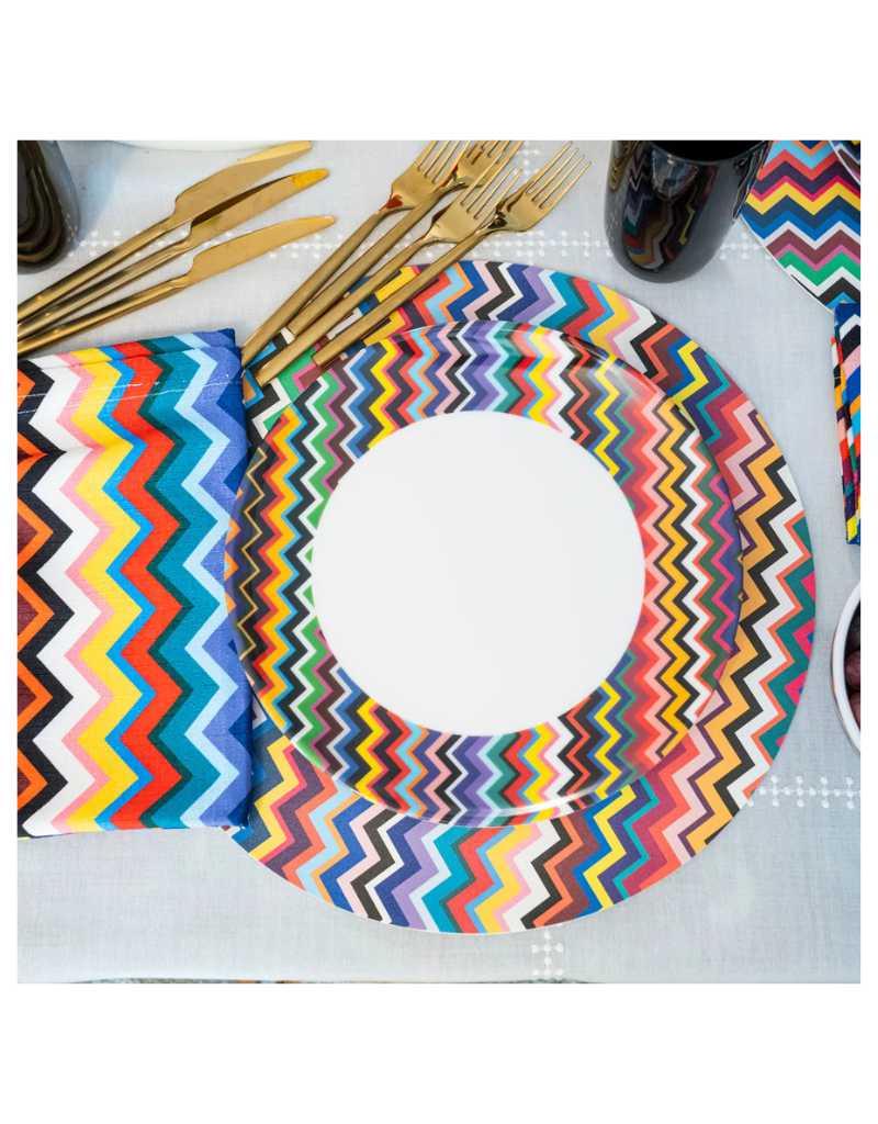 Elizabeth Sutton Collection: Multicolored Zig Zag 12pc Melamine Dinnerware Set
