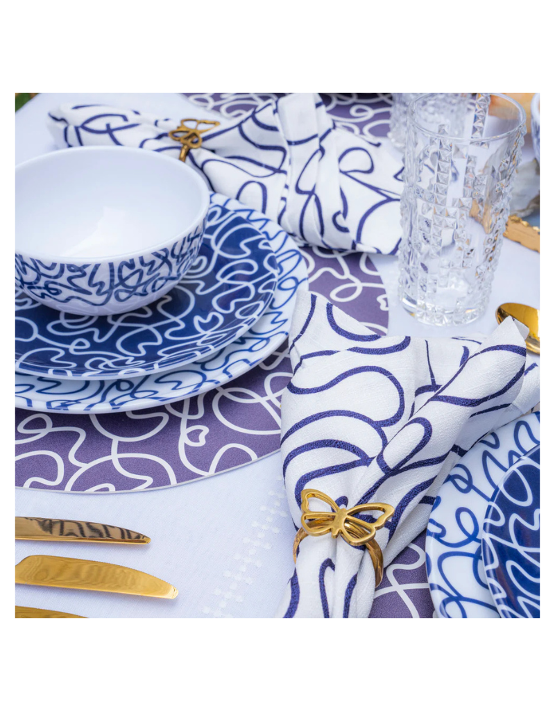 Elizabeth Sutton Collection:: Navy Squiggle 12pc Melamine Dinnerware Set