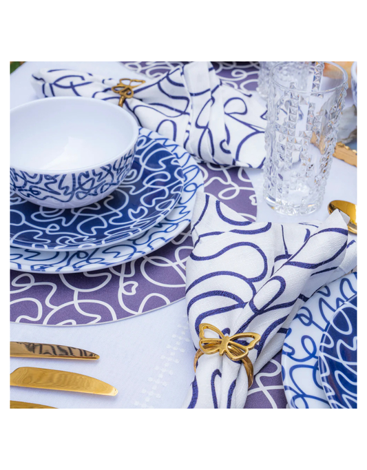 Elizabeth Sutton Collection:: Navy Squiggle 12pc Melamine Dinnerware Set