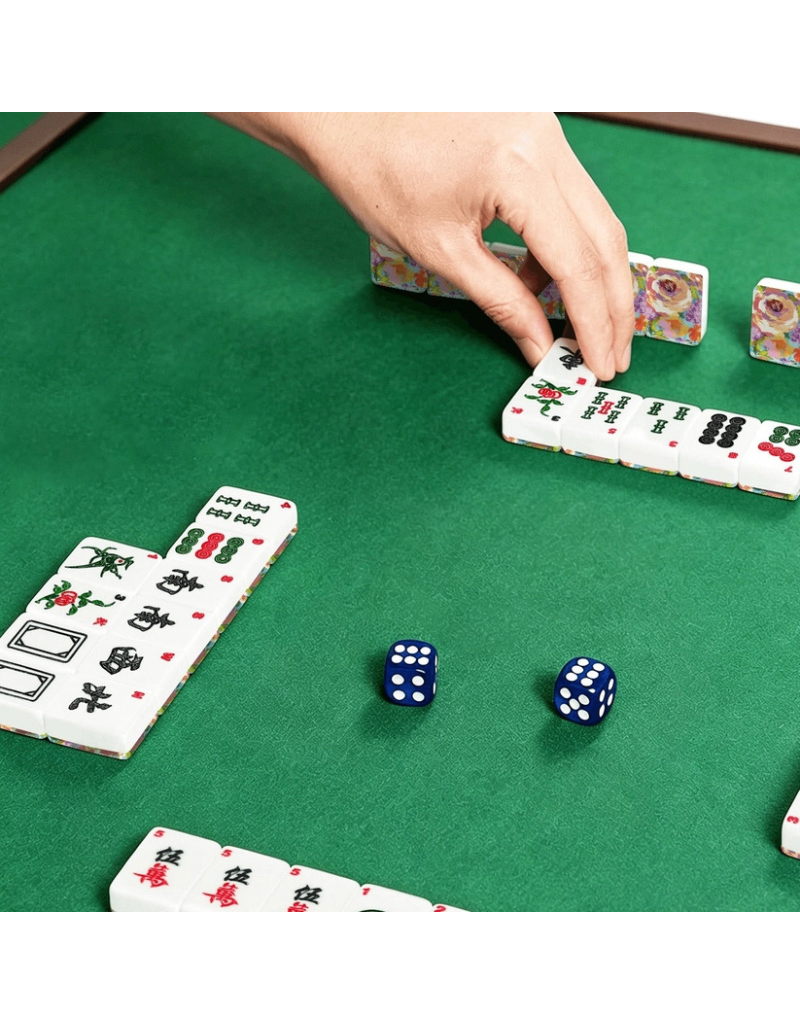 Acrylic Painted Florals American Mahjong Tiles + Case