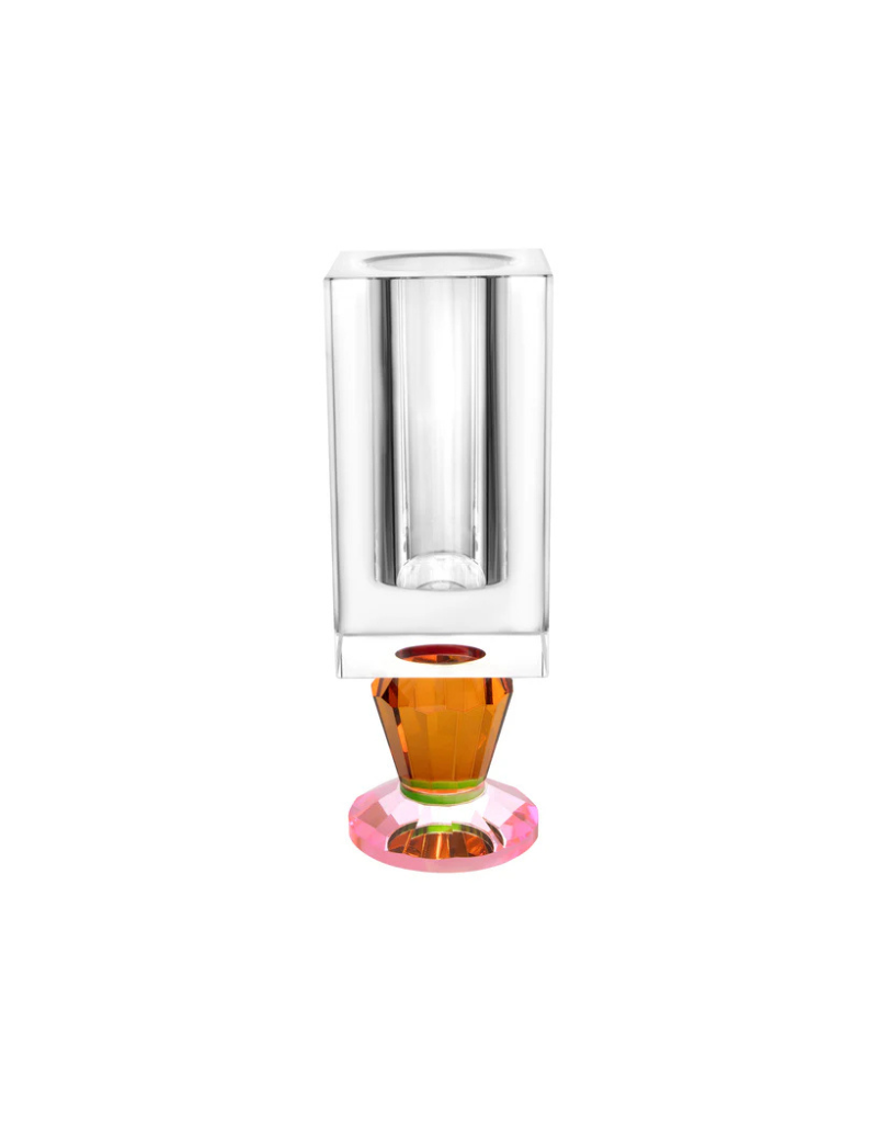 Crystal Vase with Pink and Amber Color Base
