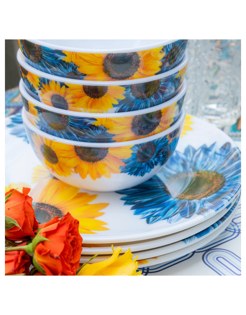 Elizabeth Sutton Collection: Blue Sunflower 12pc Melamine Dinnerware Set