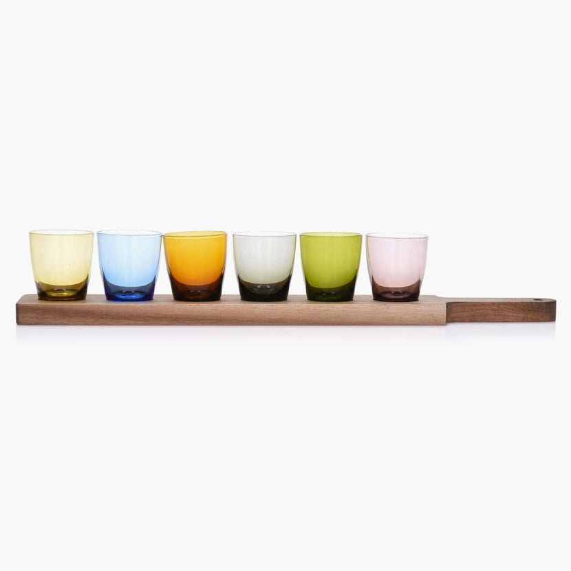 Set of Six Colorful Shot Glasses & Tray
