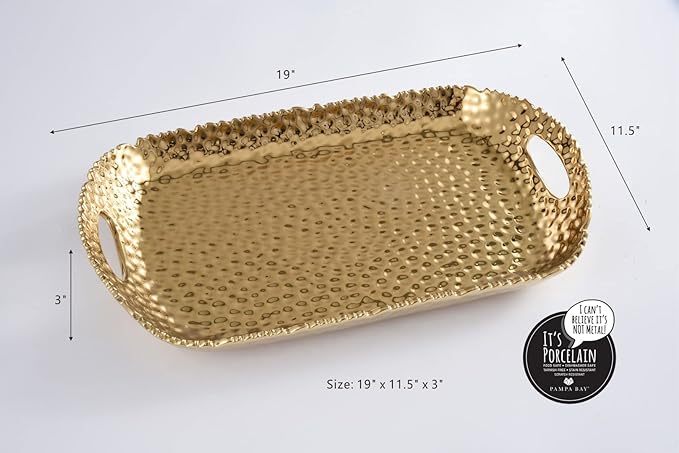 Gold Rectangular Tray With Handles