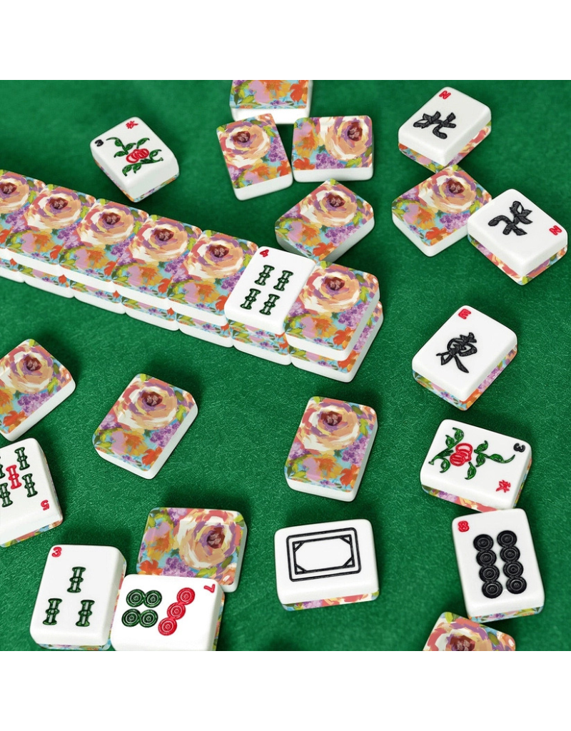 Acrylic Painted Florals American Mahjong Tiles + Case