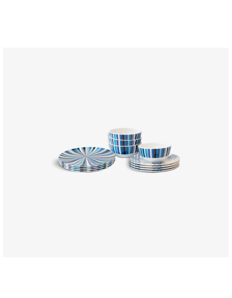 Elizabeth Sutton Collection: Blue Starburst 12pc Melamine Dinnerware Set