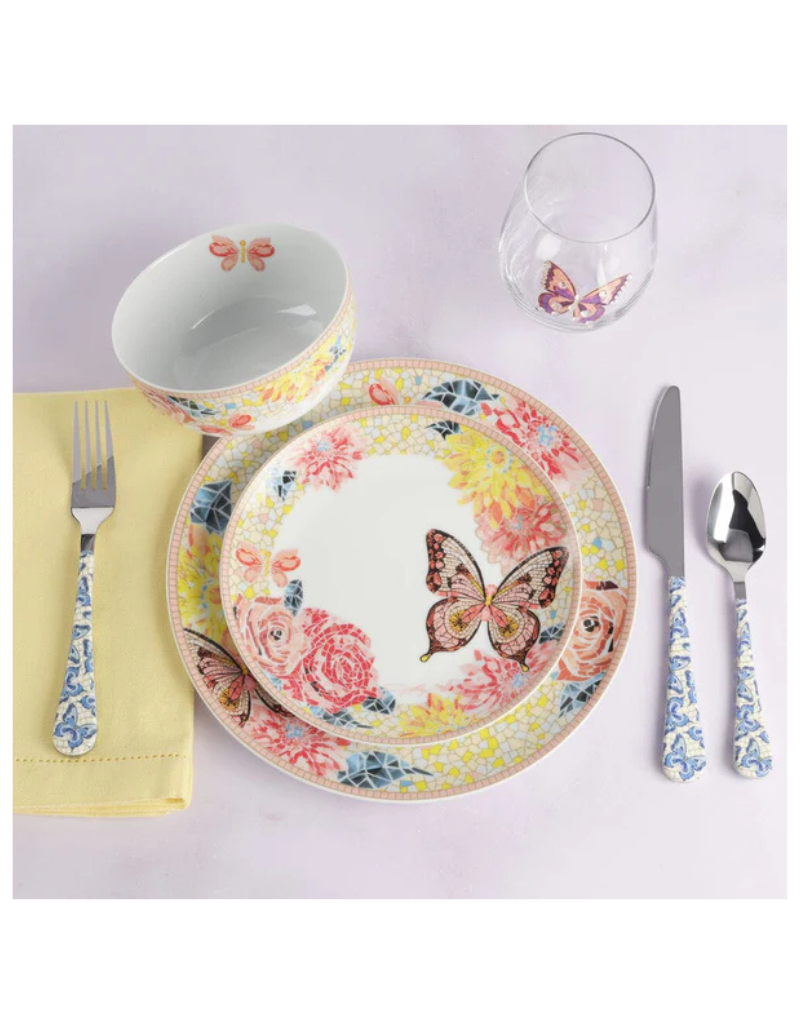 Dolly Parton Jeweled Mosaic Peach Butterfly 12pc Porcelain Dinnerware Set