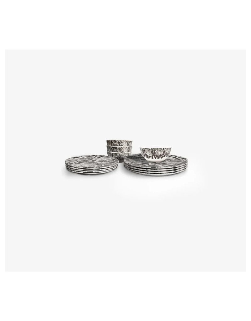Elizabeth Sutton Collection: Grayscale Floral Garden 12pc Melamine Dinnerware Set