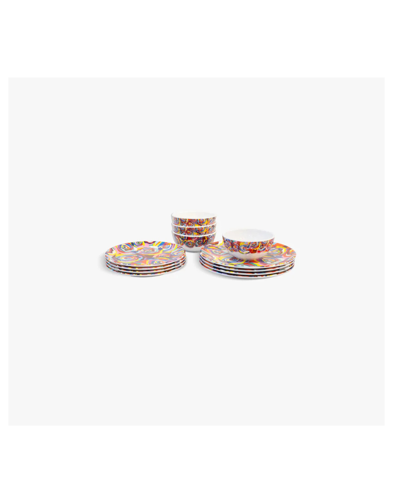 Elizabeth Sutton Collection: Multicolored Roses 12pc Melamine Dinnerware Set
