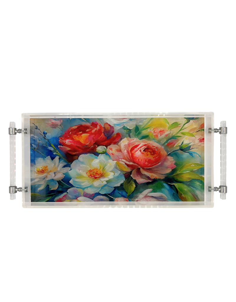 8x16 Acrylic Tray with Handles - Artful Blooms