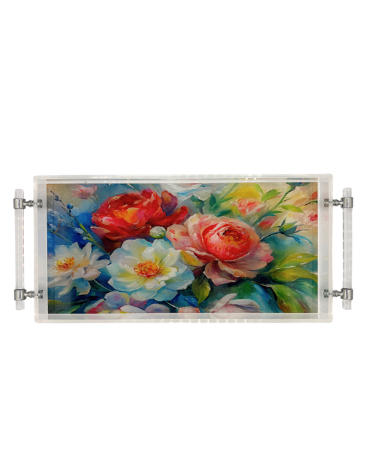 8x16 Acrylic Tray with Handles - Artful Blooms