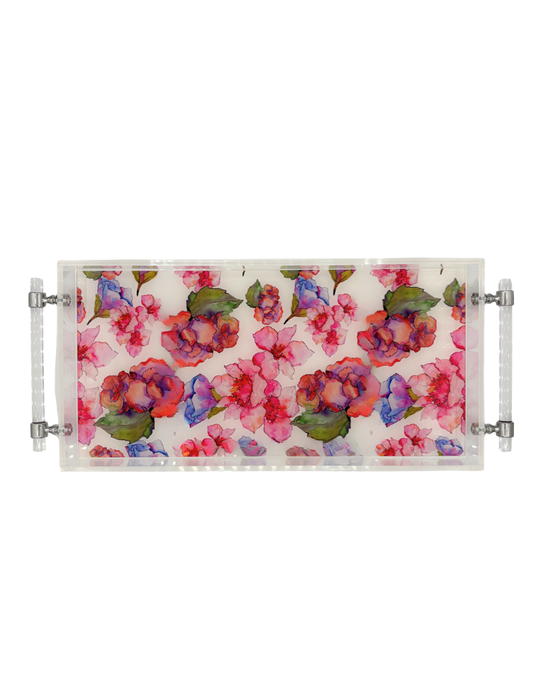 8x16 Acrylic Tray with Handles Watercolor Garden