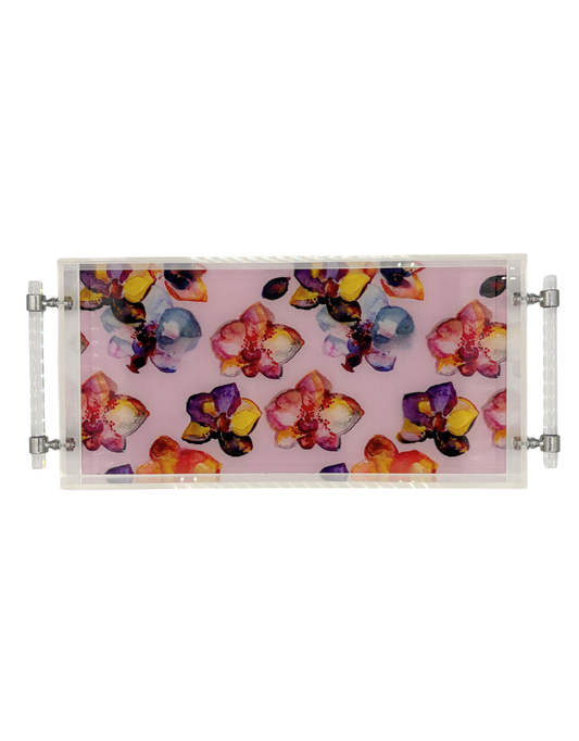 8x16 Acrylic Tray with Handles - Blushing Pansies