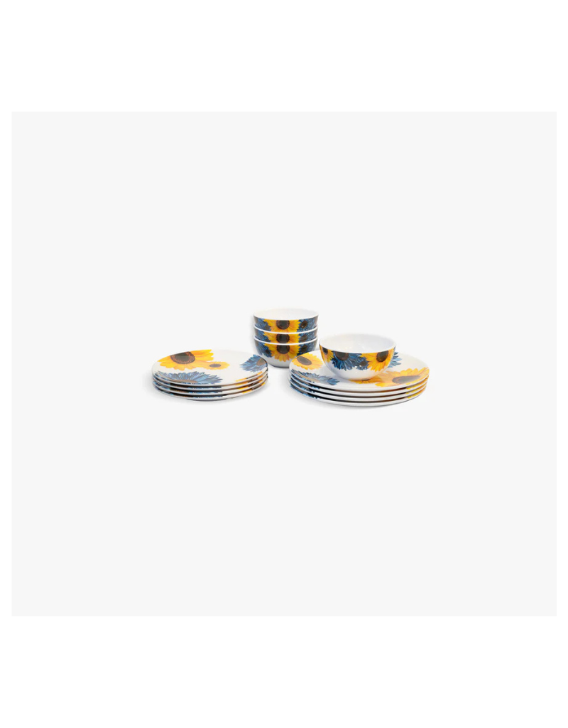 Elizabeth Sutton Collection: Blue Sunflower 12pc Melamine Dinnerware Set