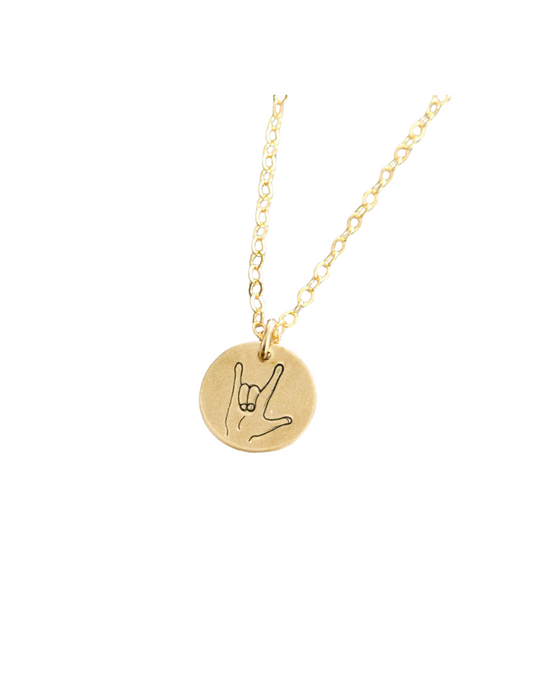 ASL "I Love You" Hand-Stamped Necklace 18"