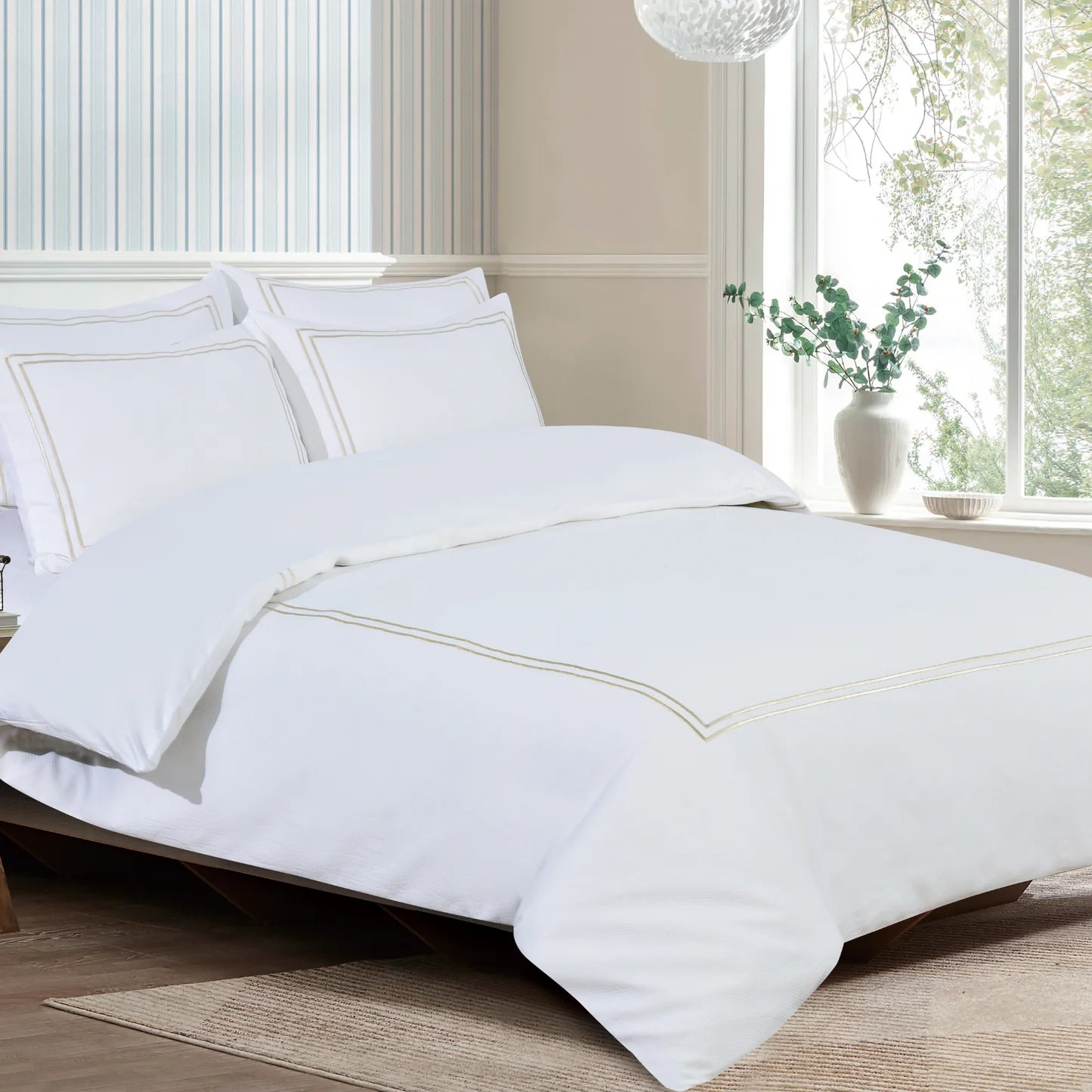 Flora Hotel Collection - Piqué Off-White with Champagne Floral Embroidery