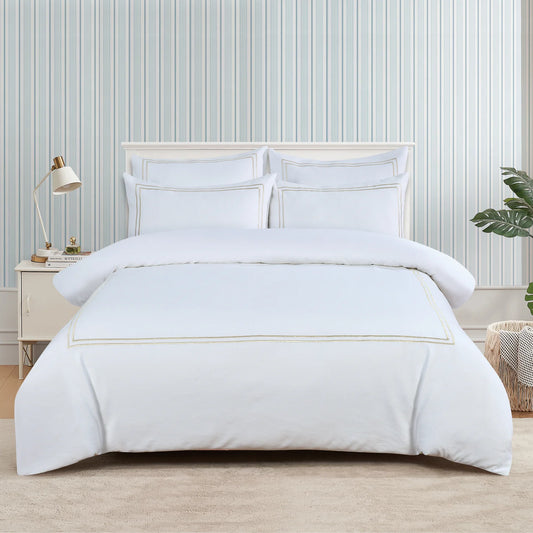 Flora Hotel Collection - Piqué Off-White with Champagne Floral Embroidery