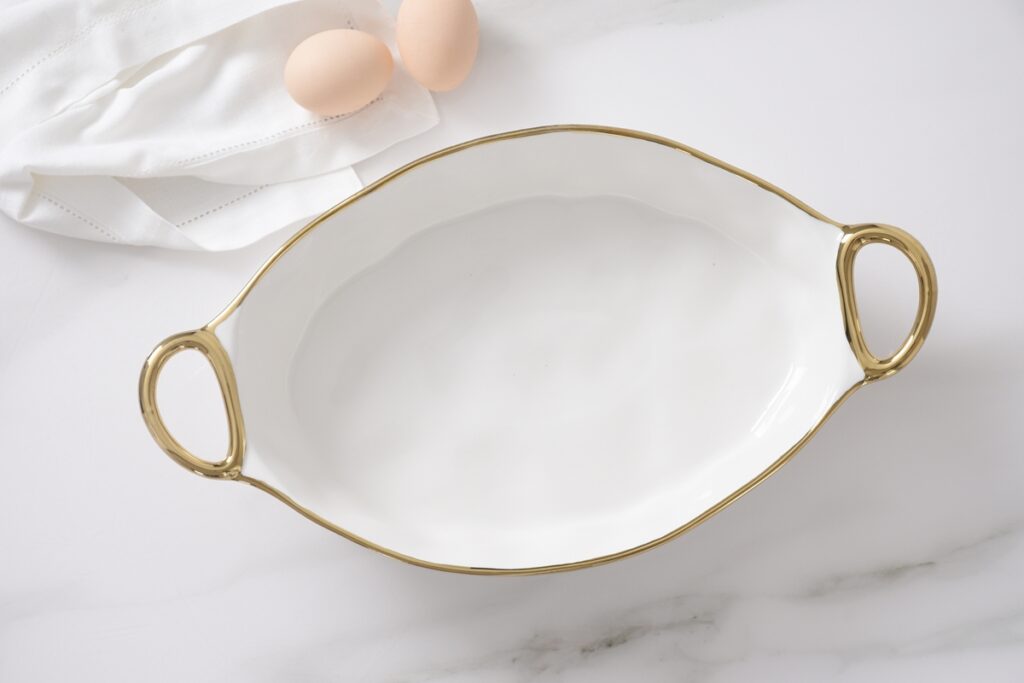 White & Gold Oval Baking Dish