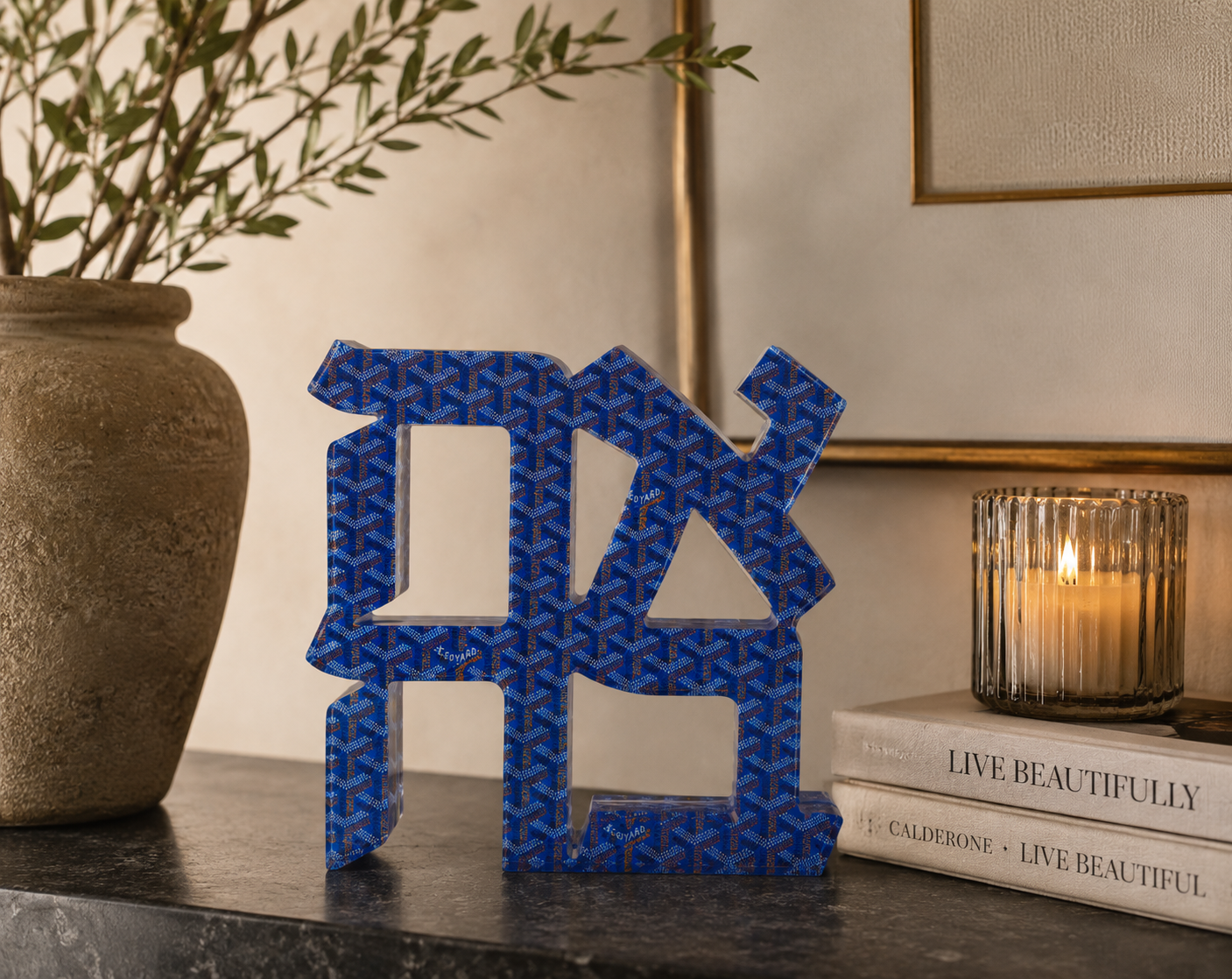 Acrylic Blue Goyard Hebrew Ahava Sculpture