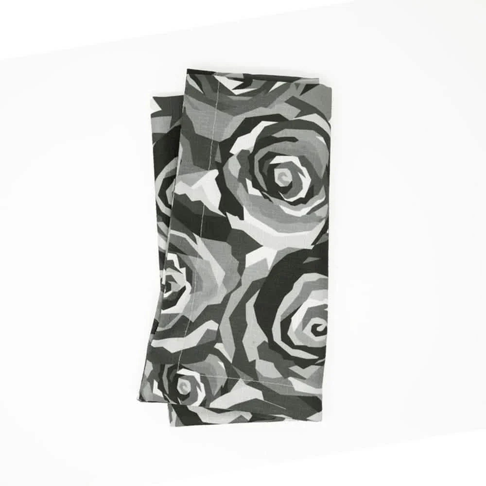 Elizabeth Sutton Collection: Grayscale Roses Faux Linen Napkin Set