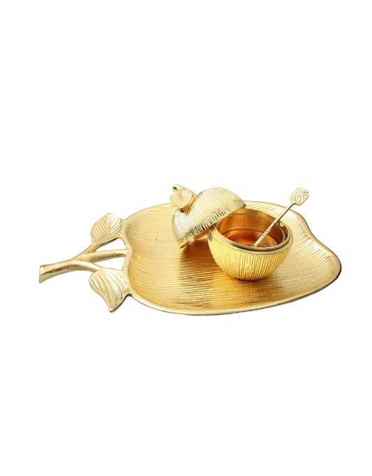 Large Gold Apple Tray with Honey Jar