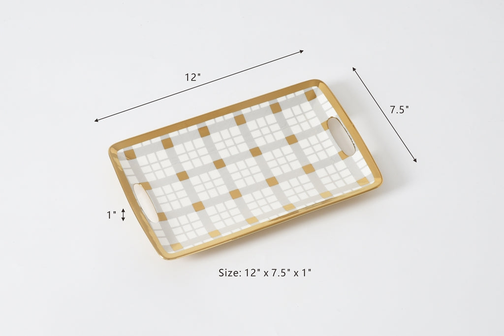 Gold & Plaid Small Tray With Handles