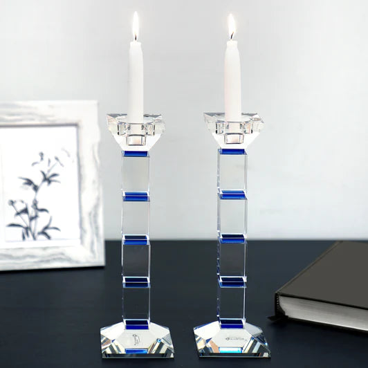 Crystal Candlesticks Square Design Set of 2 - Blue