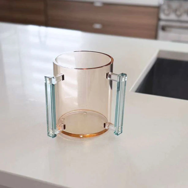 Amber Lucite Wash Cup with Teal Handles