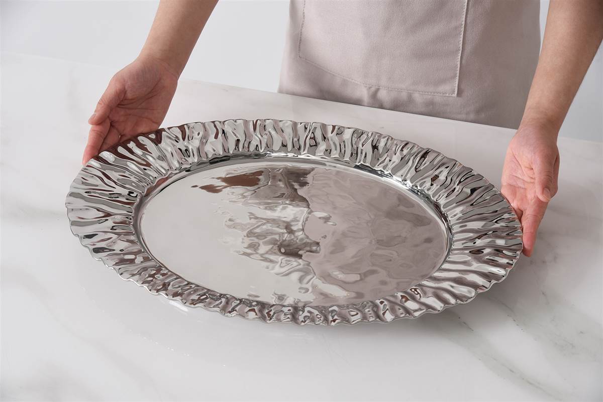 Large Pleated Silver Platter