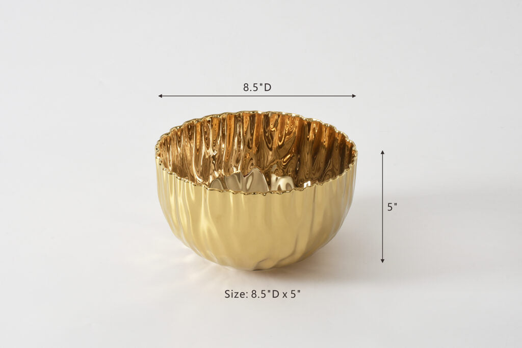 Pleated Medium Gold Porcelain Bowl