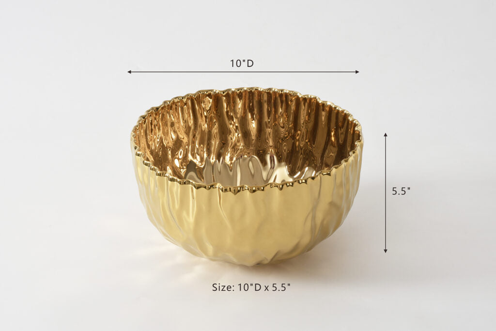 Pleated Large Porcelain Gold Bowl