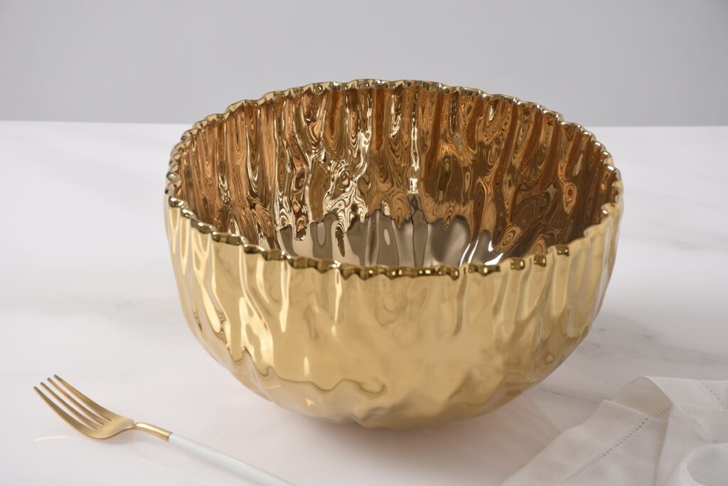 Pleated Large Porcelain Gold Bowl