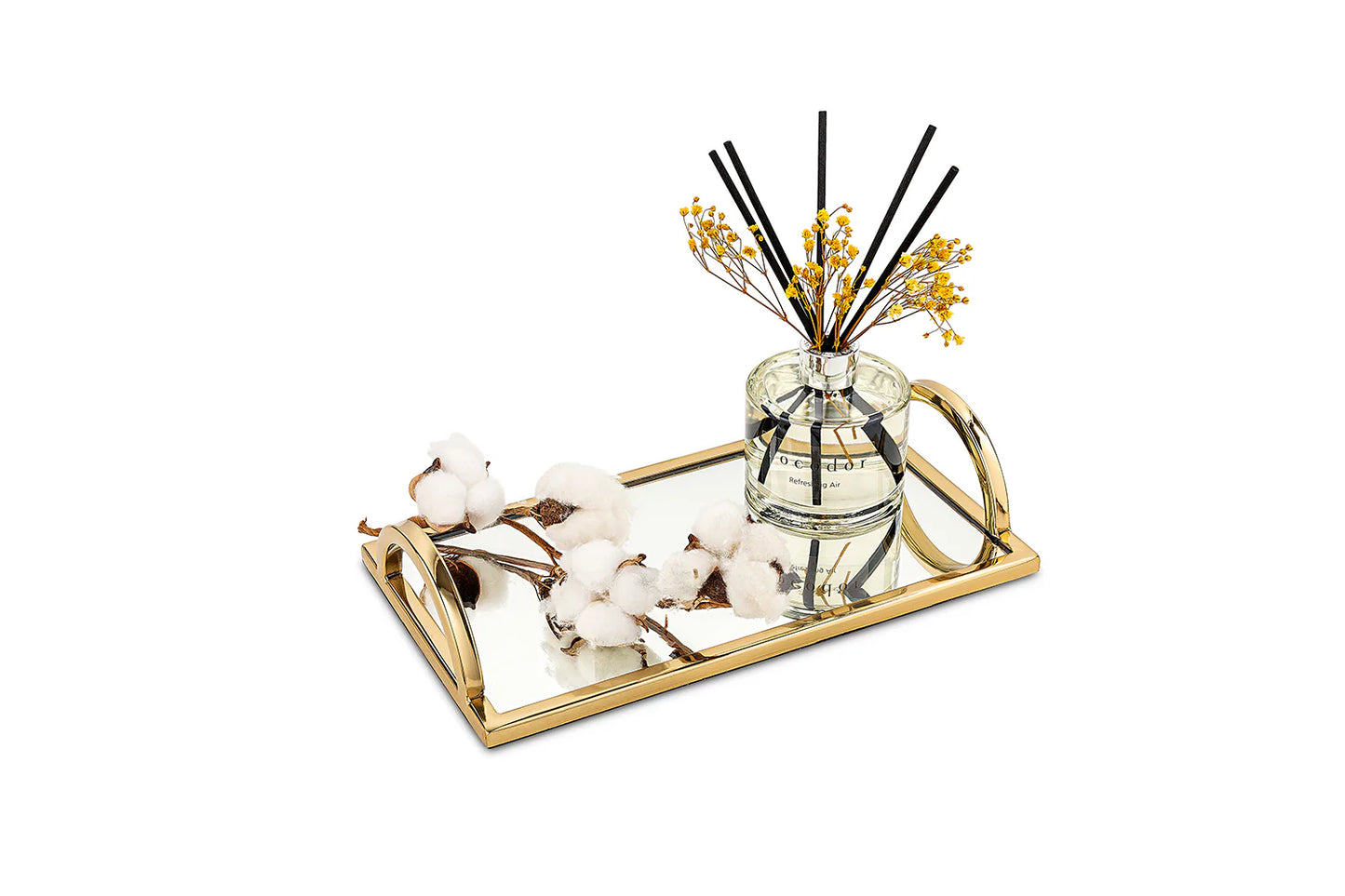 Rectangular Gold Mirror Tray with Handles