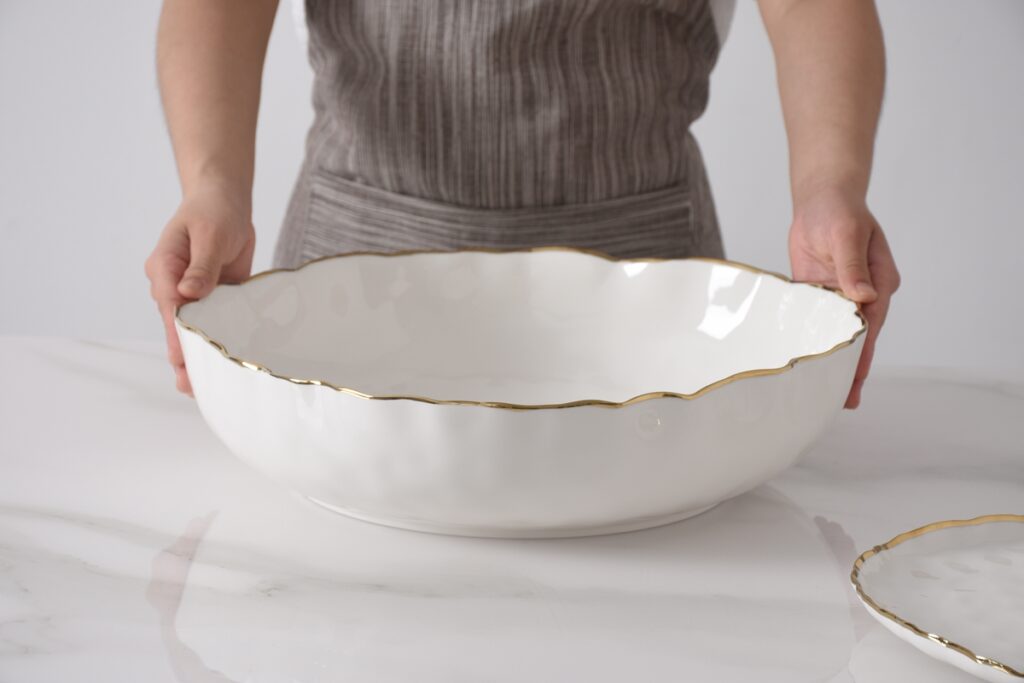 Gold Trim Extra Large Shallow Bowl