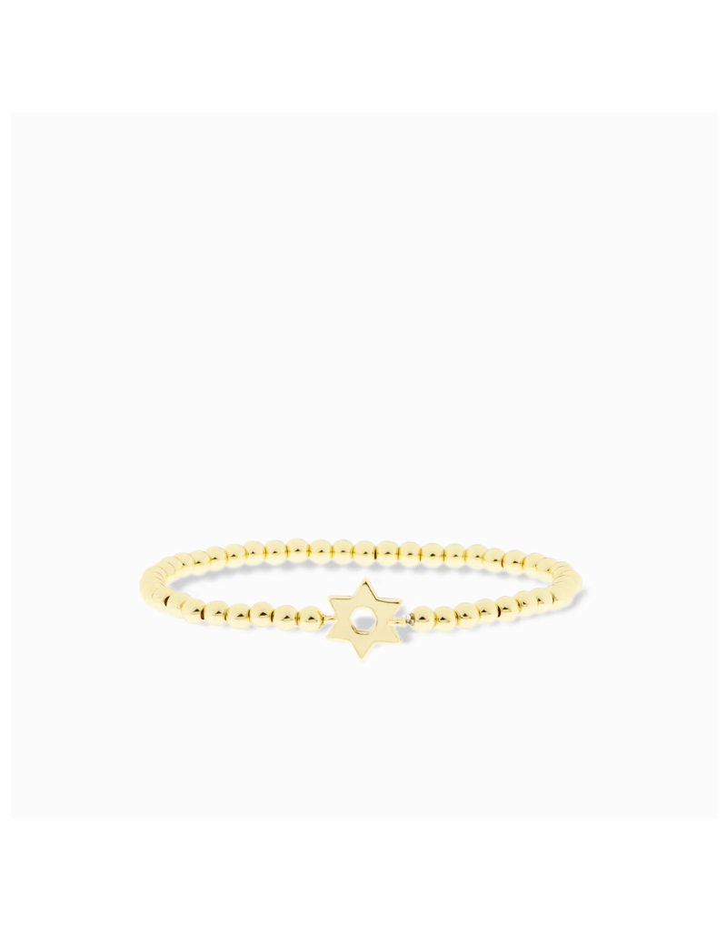 Gold 4mm Brass Ball Bracelet w/ Brass Star of David Charm