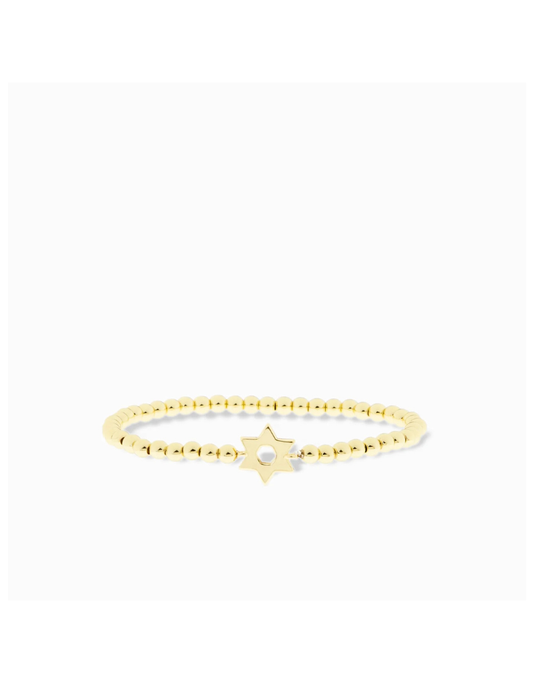 Gold 4mm Brass Ball Bracelet w/ Brass Star of David Charm