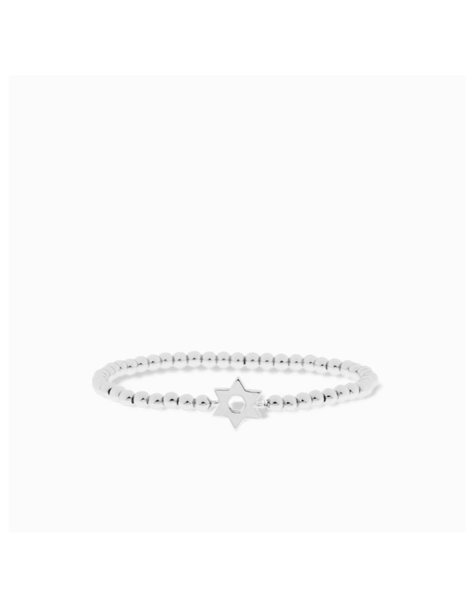 Silver 4mm Brass Ball Bracelet w/ Brass Star of David Charm