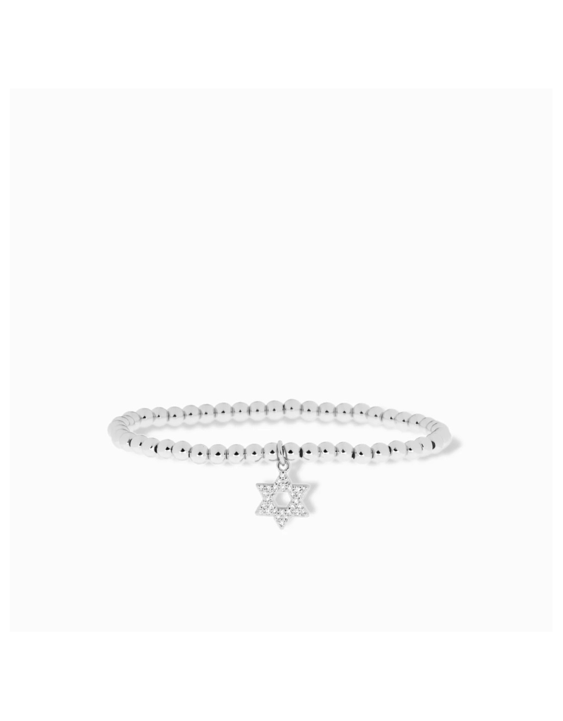 Silver 4mm Brass Ball Bracelet w. CZ Brass Star of David Charm