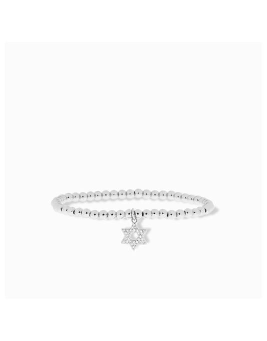 Silver 4mm Brass Ball Bracelet w. CZ Brass Star of David Charm