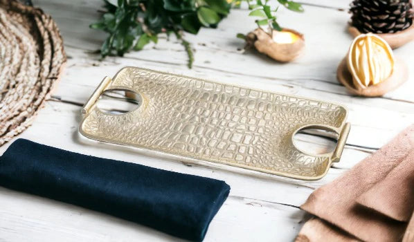 Gold Crocodile Hammered Serving Tray