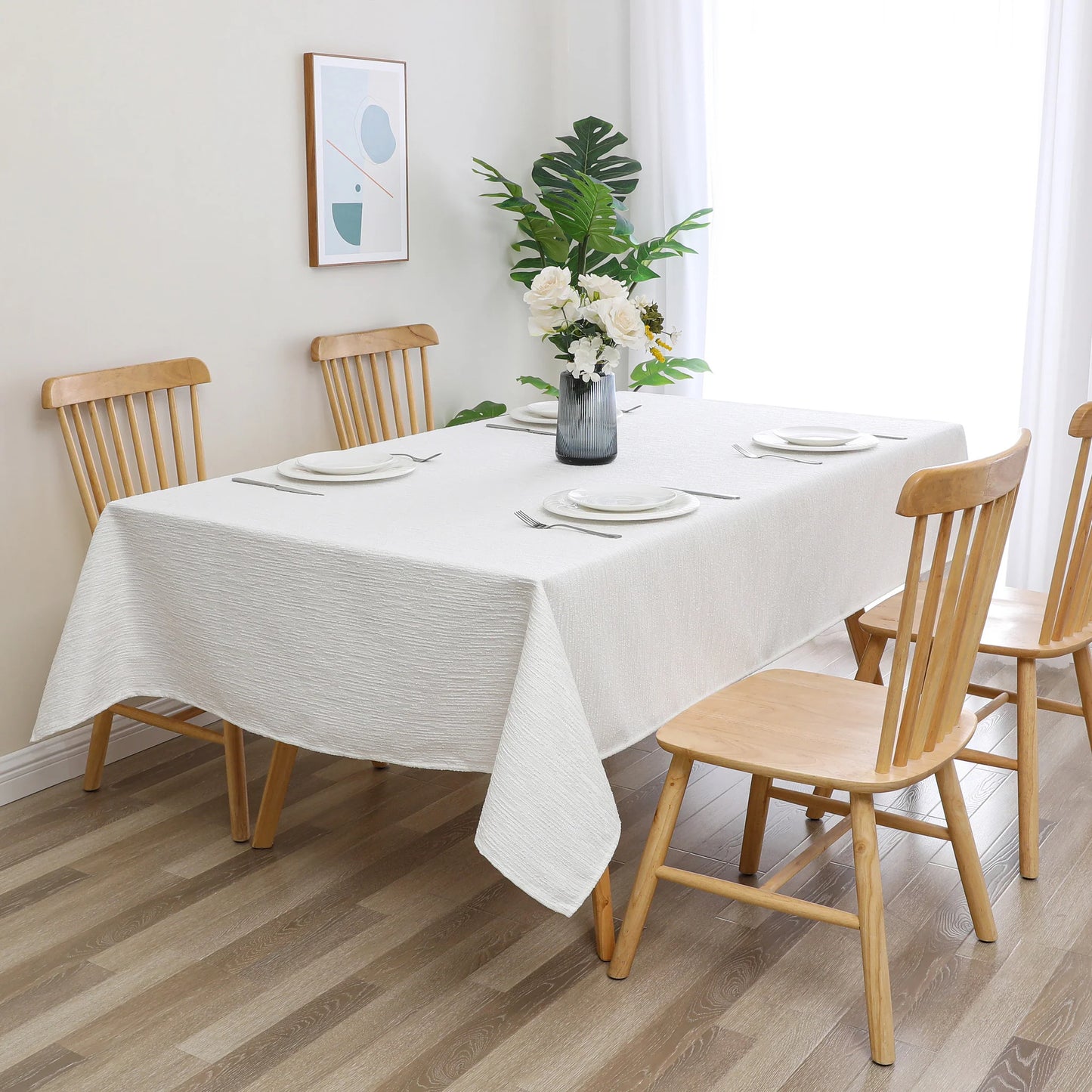 Jacquard Skinny Cedar White Tablecloth #1388