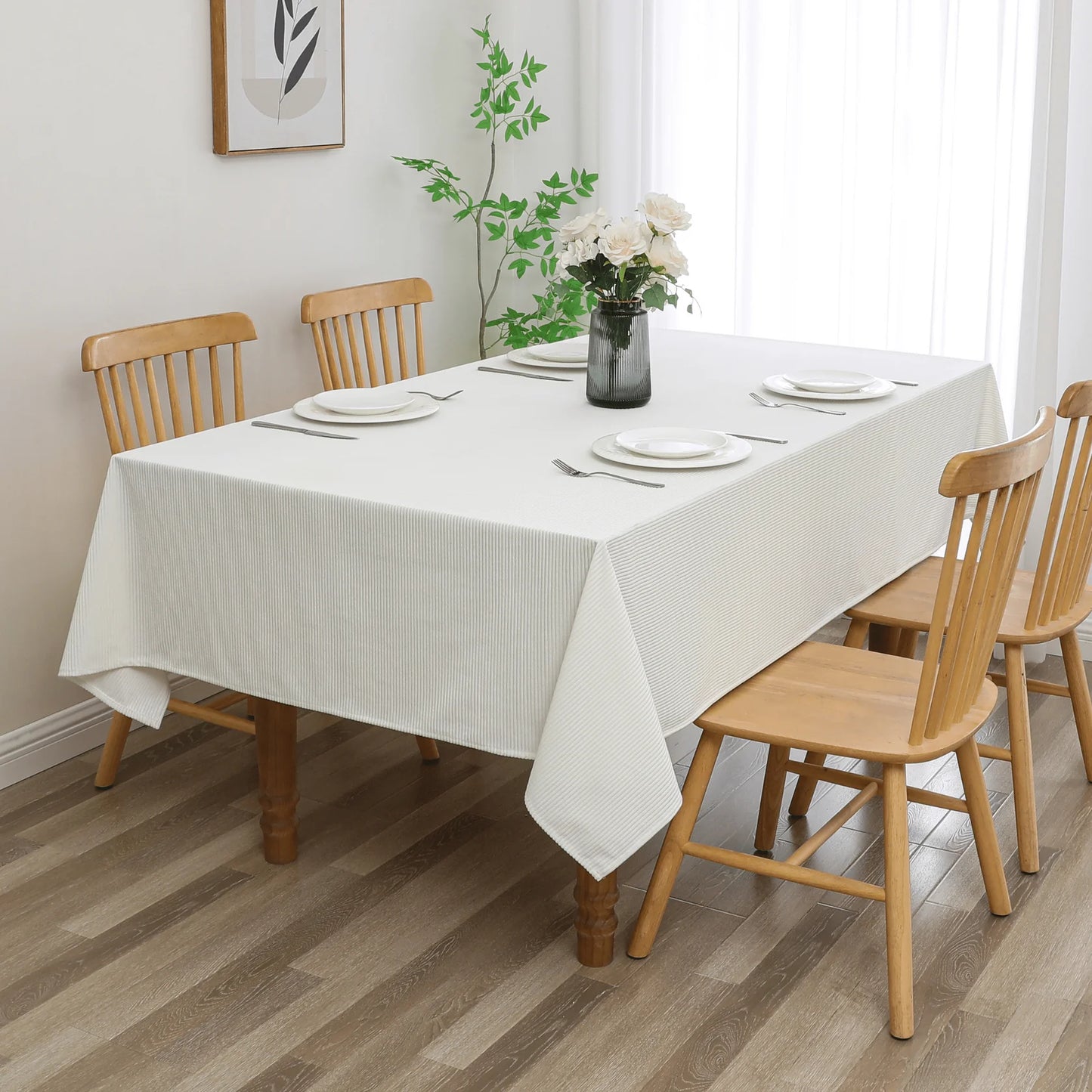 Jacquard White Ribbed Tablecloth #1422