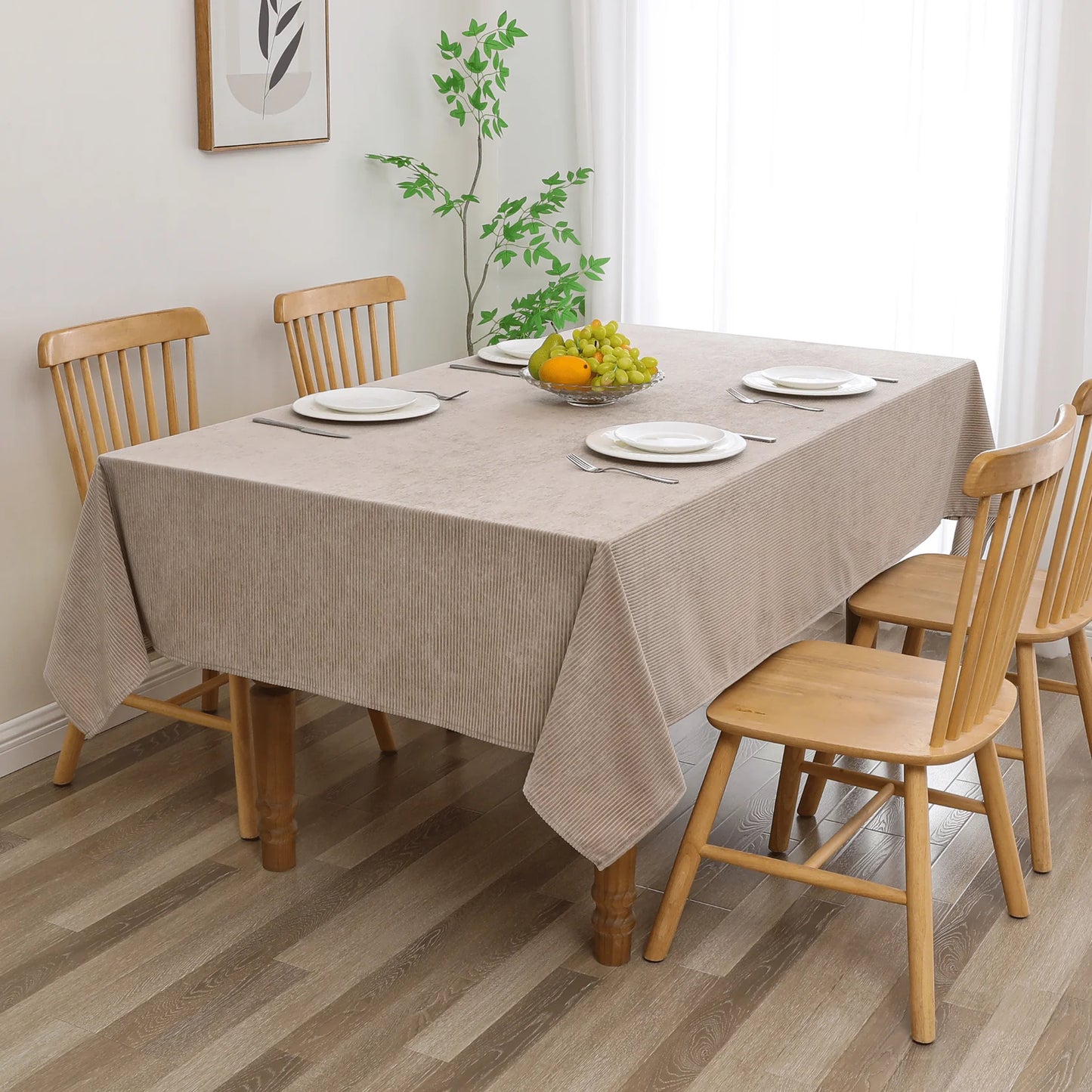 Velvet Ribbed Taupe Tablecloth #1423