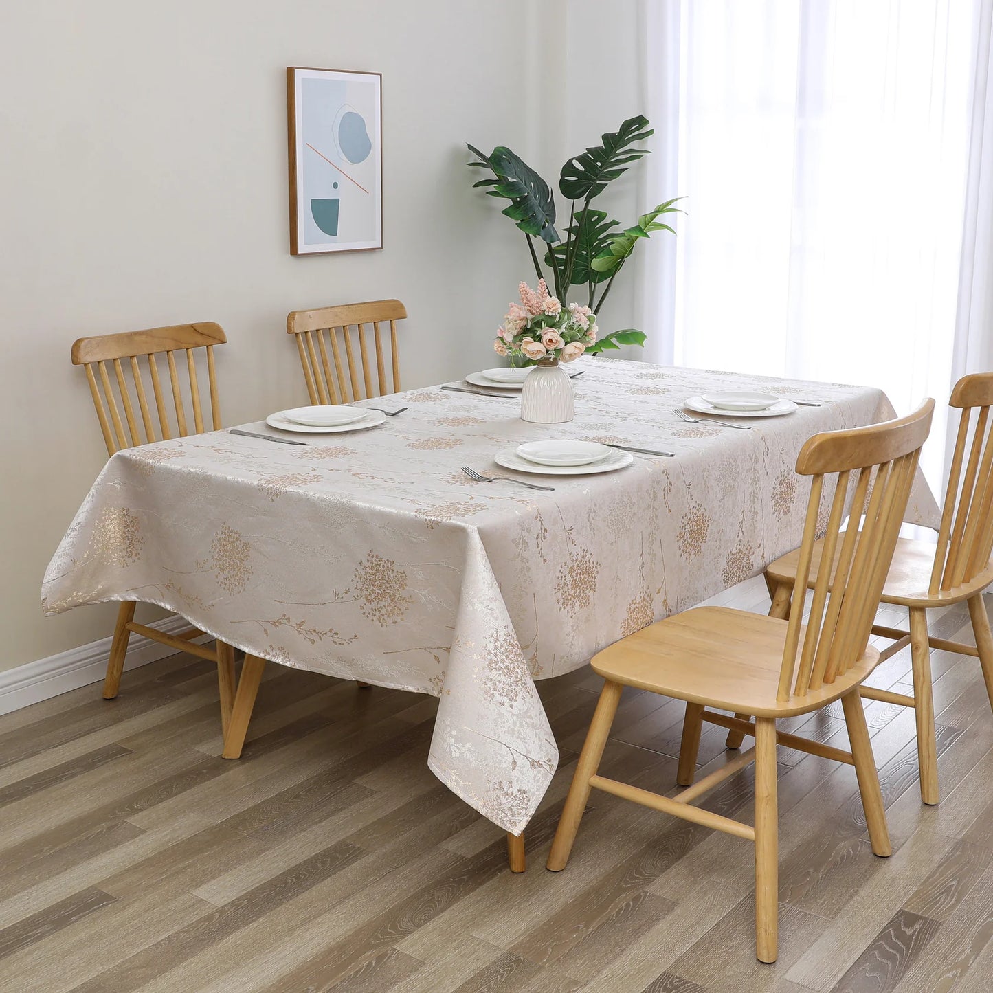 Jacquard Fern Cluster Gold Tablecloth #1601