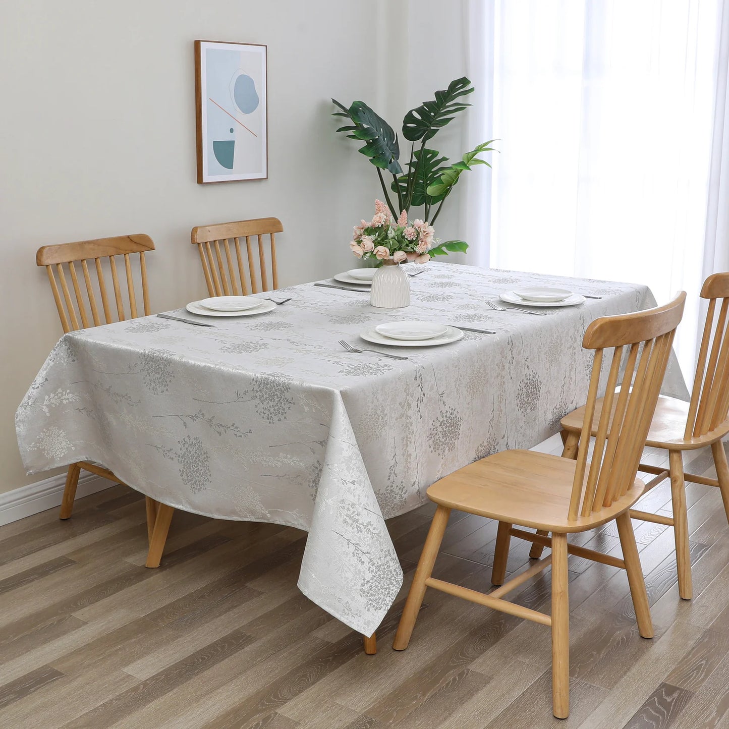 Jacquard Fern Cluster Silver Tablecloth #1602
