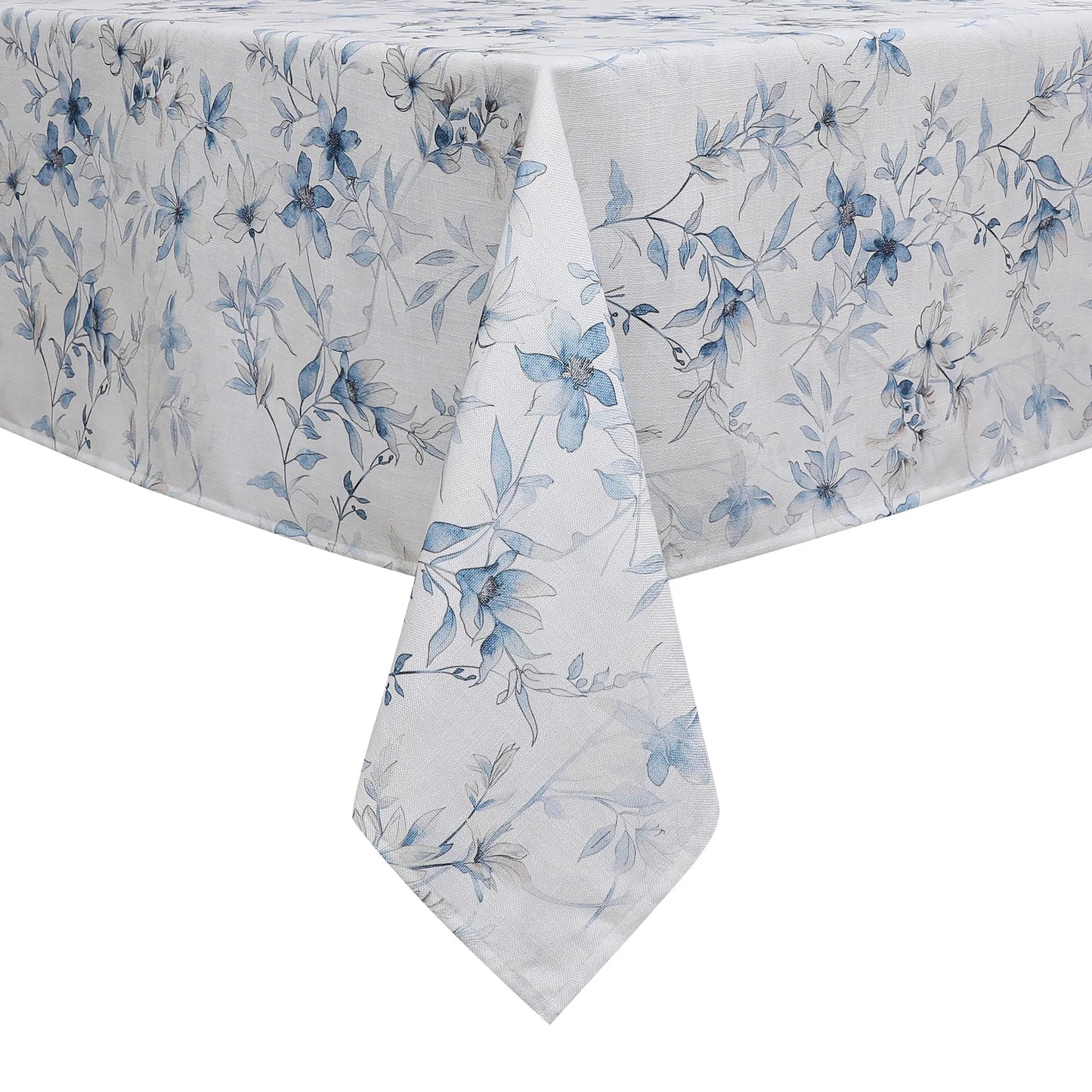 Linen Look Harvest Weave Soft Blue Flowers Tablecloth #1810