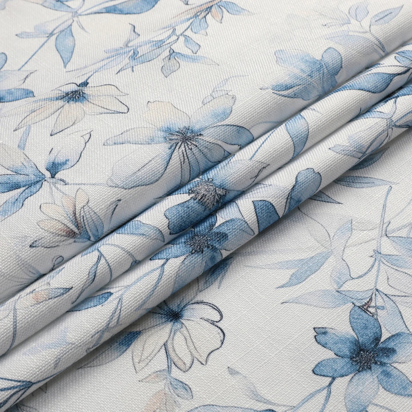 Linen Look Harvest Weave Soft Blue Flowers Tablecloth #1810