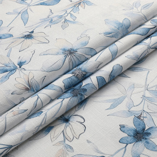 Linen Look Harvest Weave Soft Blue Flowers Tablecloth #1810
