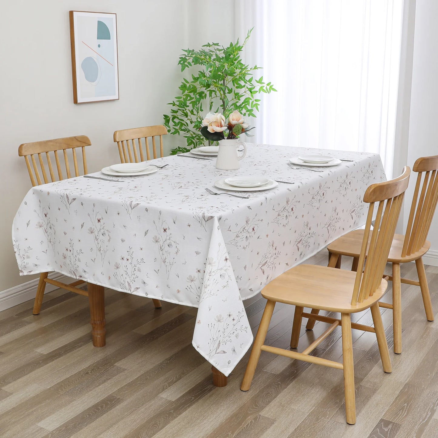Linen Look Harvest Weave Soft Blush Floral and Butterfly Tablecloth #1811