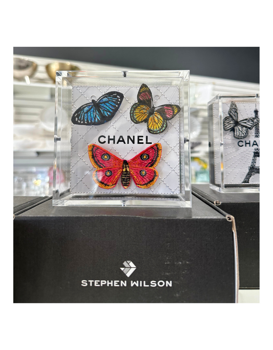 Petite Chanel Butterfly Swarm 5"x5" Acrylic Box